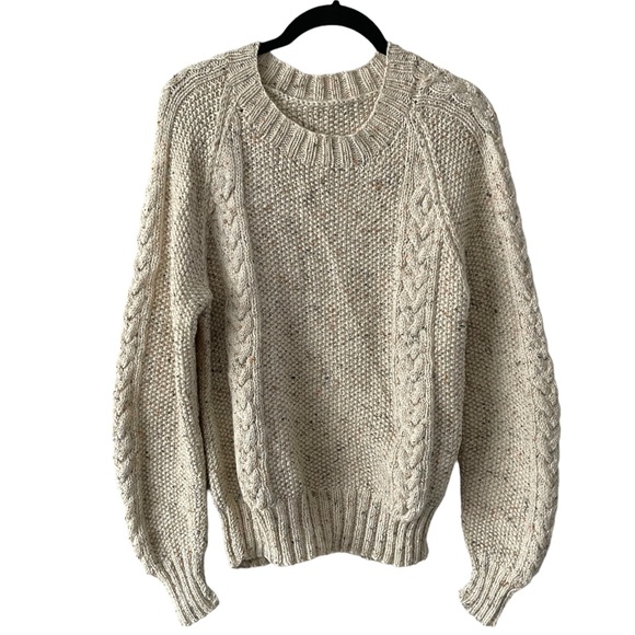 Hand Crafted Sweaters - Handmade Cable Knit Fisherman Sweater Beige Medium